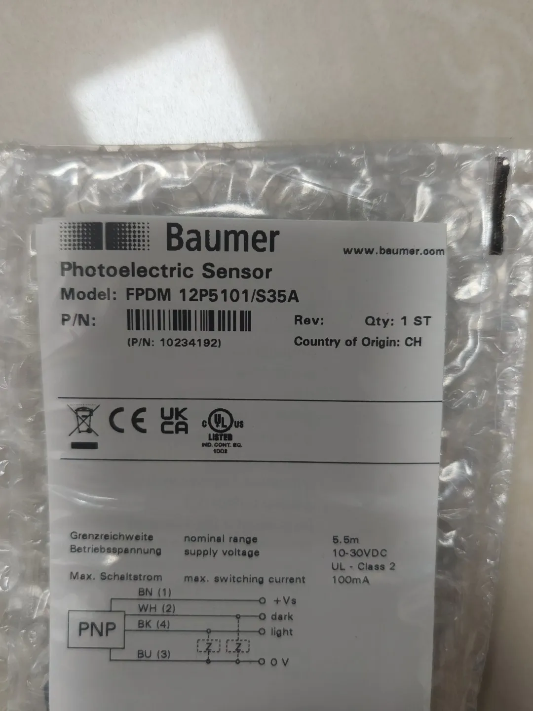 [New Baumer Photoelectric Sensor FPDM 12P5101/S