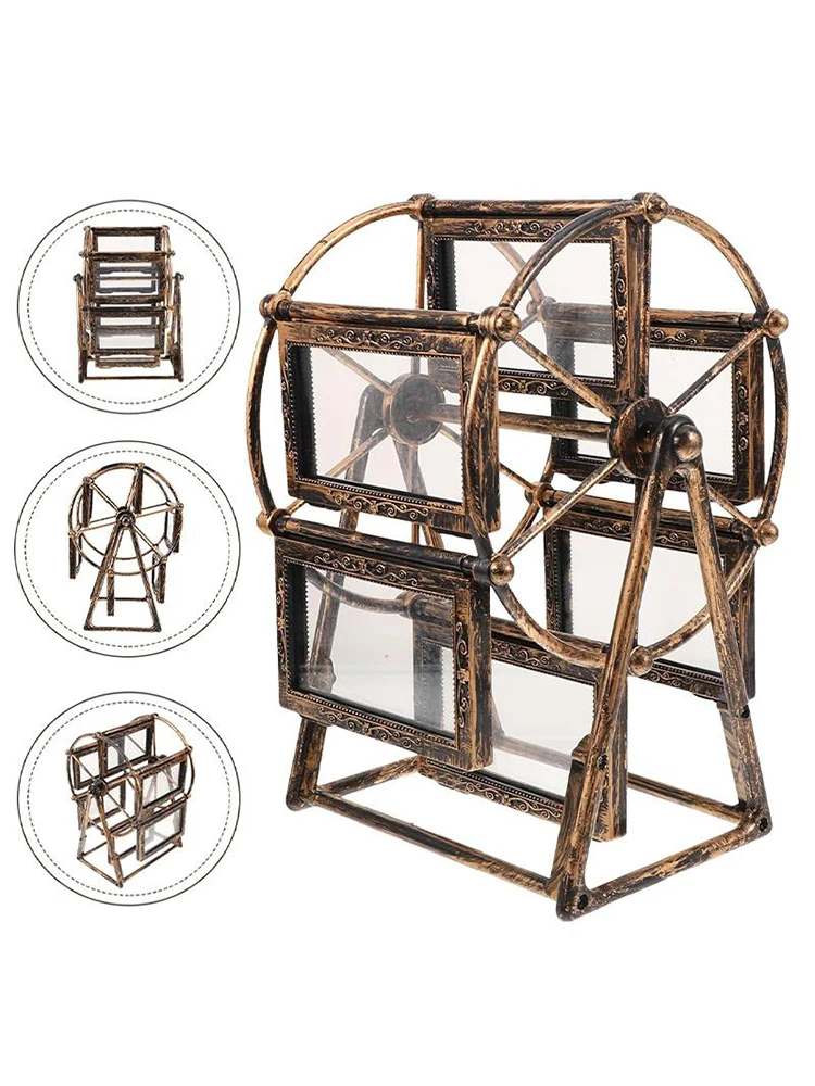 1pc Family Photo Frame Shows for 12 Photos, Retro Vintage Rotating Ferris Wheel Picture Frame Home Décor Christmas Gift