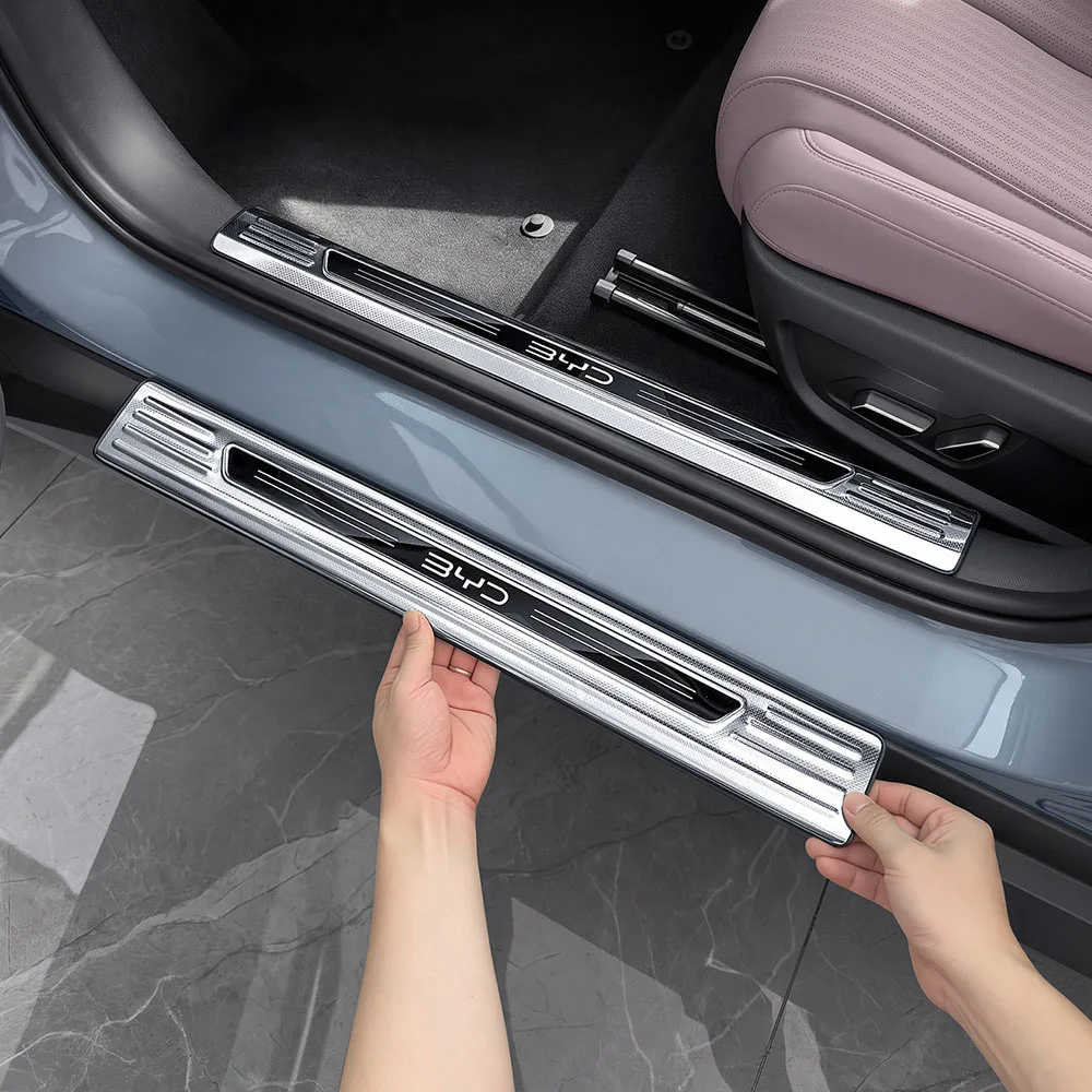 Fit For BYD Qin Max 2026 2027 Snowflake Patterned Threshold Strip Car Parts Stainless Steel Welcome Pedal Scratch-resistant
