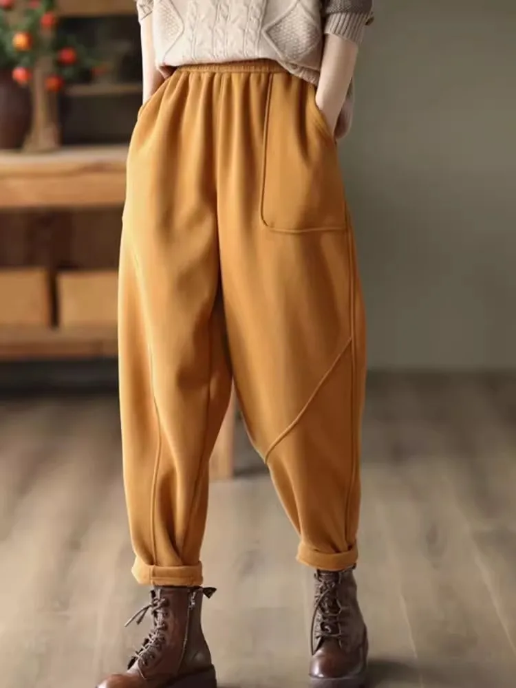 Pantalones de chándal gruesos y cálidos de terciopelo para mujer, pantalones deportivos informales que combinan con todo, pantalones holgados de pierna ancha para invierno, 2024