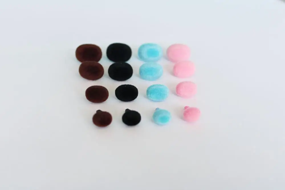 40pcs/lot---7x9mm/9x12mm/10x14mm/12x16mm blue/pink/brown/black  oval flocking toy safety nose + soft washer----size&color option