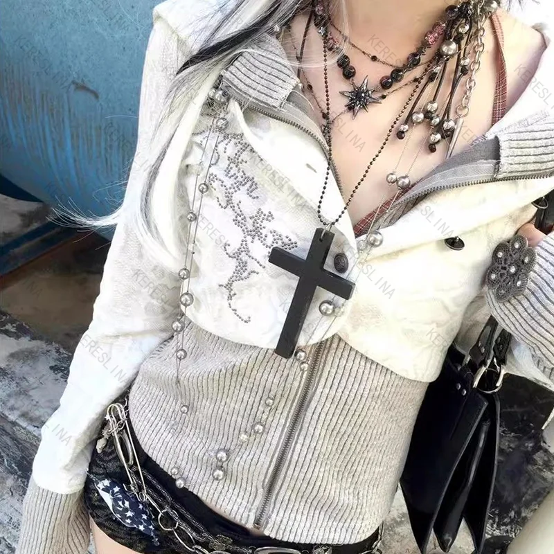 Bluza z zamkiem błyskawicznym w stylu Y2K, nowa azjatycka kultura, hotgirl, streetwear, retro, gotycki styl, unikalna, na wiosnę i jesień, uniwersalna kurtka w stylu Harajuku z lat tysiącletni.
