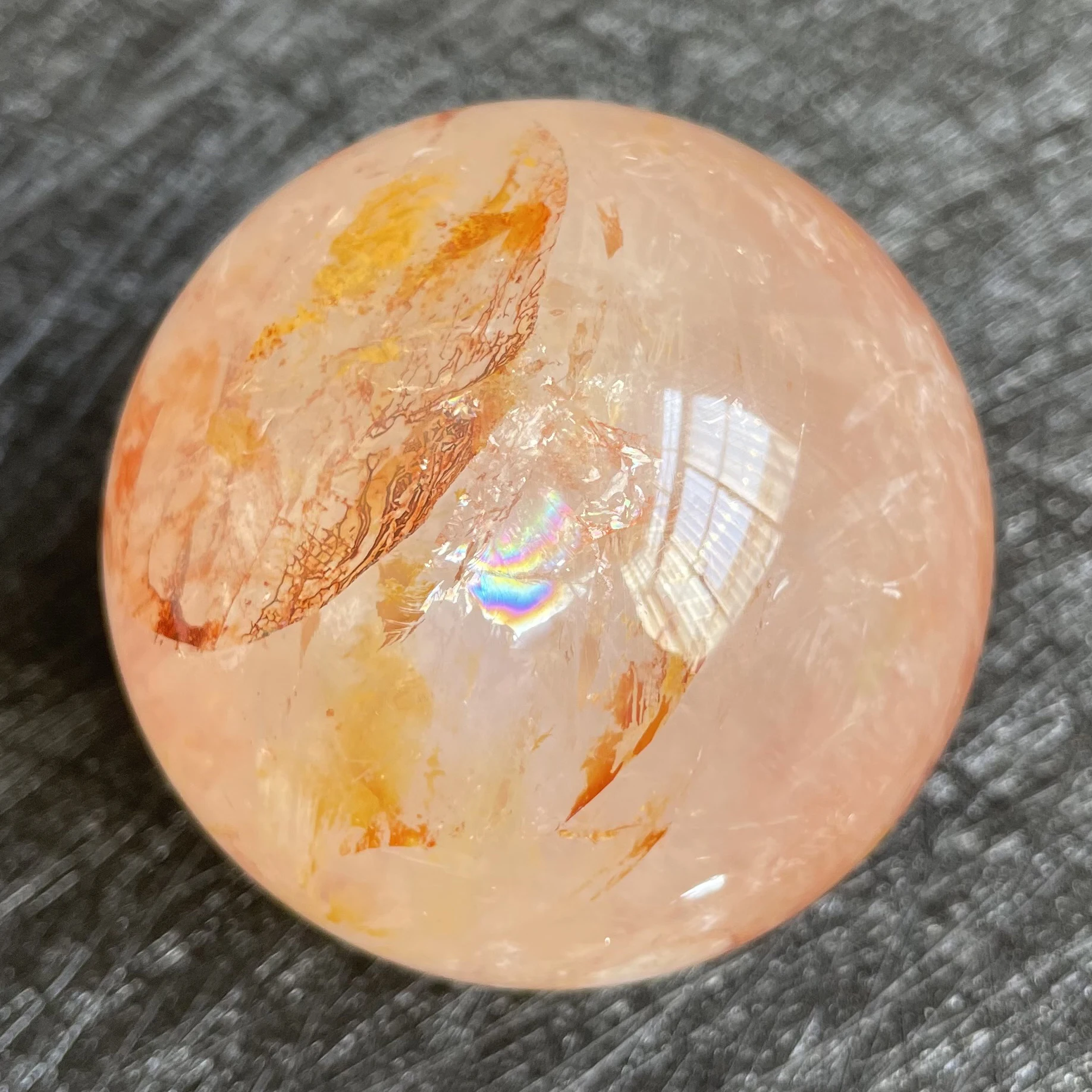 313g Natural Stone Fire Quartz Crystal Ball Rainbow Quartz Sphere Polished Rock Reiki Healing L13