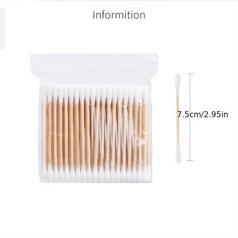 100 مسحة قطنية برأسين بدون بارابين، مناسبة لتنظيف الأذن اللطيفة ومستحضرات التجميل