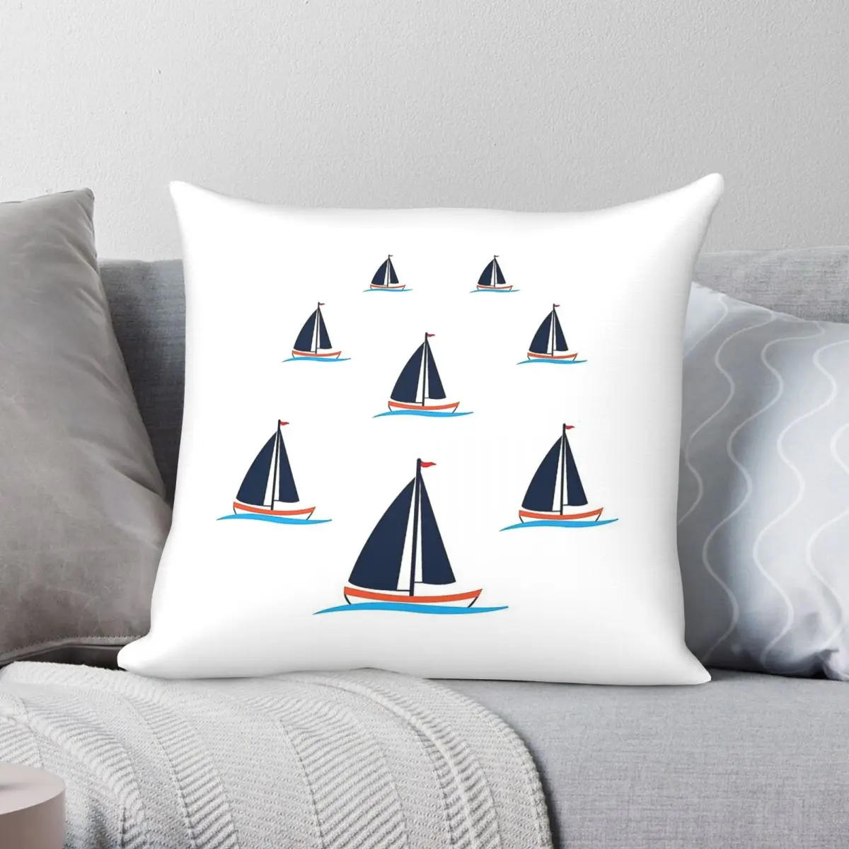 Sailing Boat Sailor Square Pillowcase Polyester Linen Velvet Pattern Zip Decorative Throw Pillow Case Sofa Seater Cushion Cover