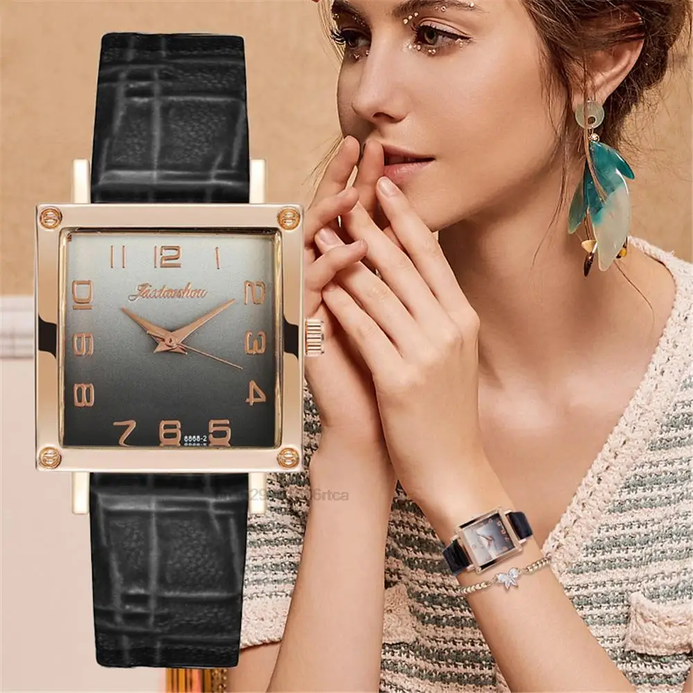 Women\'s Gradient colours Square Watches Minimalist Luxury Ladies  Leather Wristwatches Casual Female Quartz Relojes Para Mujer