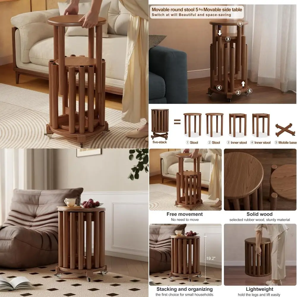 مجموعة من 4 مقاعد خشبية قابلة للتكديس، ارتفاع 18 بوصة، طاولات جانبية وتعشيش، قوية ومتينة، جاهزة للاستخدام #1