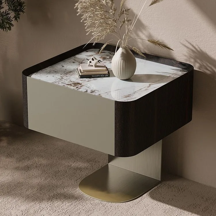 طاولة بجانب السرير فاخرة خفيفة، بلاطة صخرية، شقة صغيرة، غرفة نوم، سرير ممتاز #4