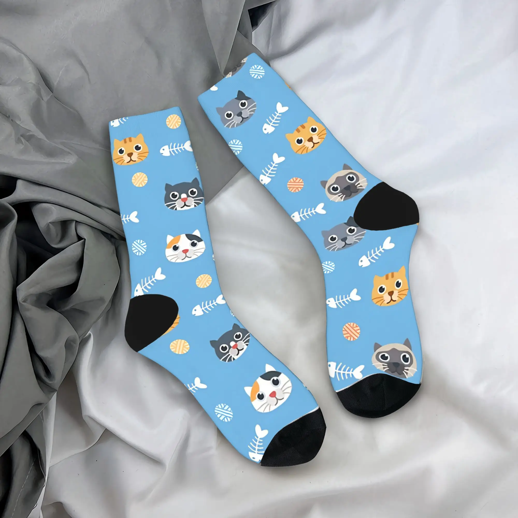 

Cute Cats And Fish Bones Stockings Adults Men Socks Soft Gothic Socks Winter Running Anti Skid Custom Socks Gift