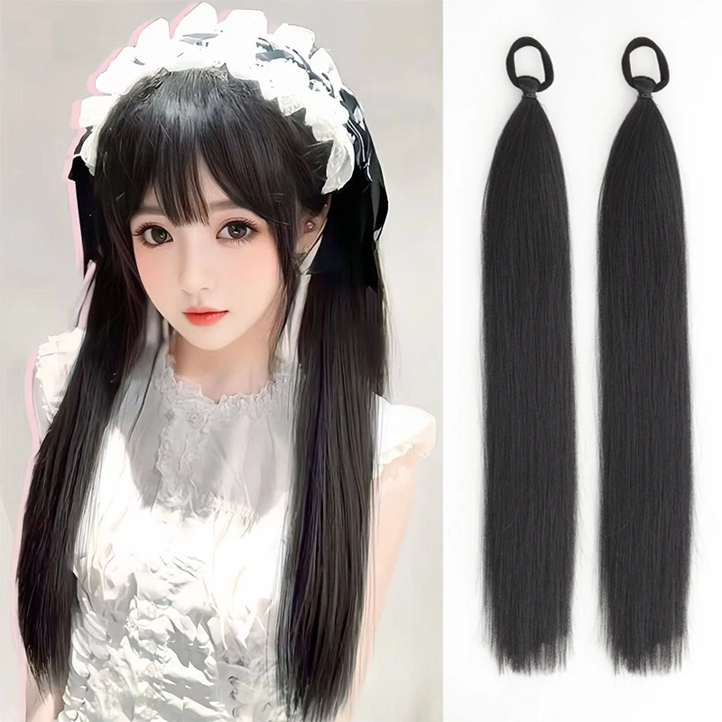 

Ponytail Wig Sweet Double Ponytail Braid Natural Simulation Fluffy Female Low Tie Vitality Double Ponytail Braid