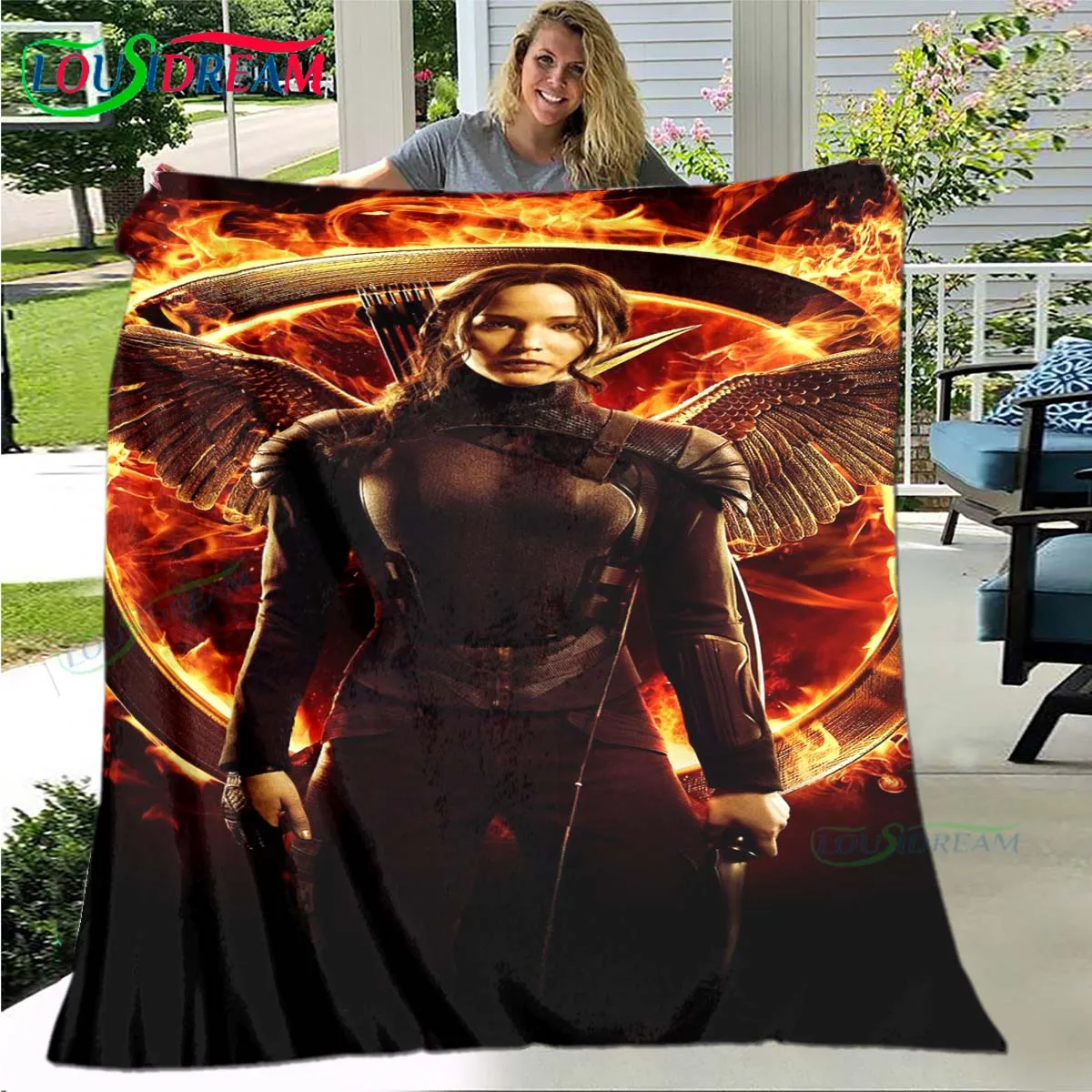 Hot Fashion The Hunger Games Pattern Blanket Flannel Thin Blanket Portable Home Travel Office Lunch Break Blanket Birthday Gift