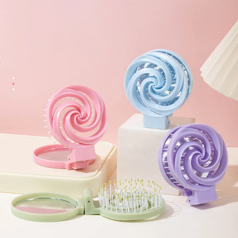 

1pc foldable small comb with mirror massage smooth comb foldable portable hollow comb styling tool Special for real hair wigs