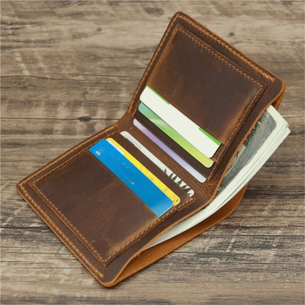 Vintage Bifold Design Men Genuine Leather Wallet Retro Minimalist Coin Purse Lightweight Short Style Male Purse Gift