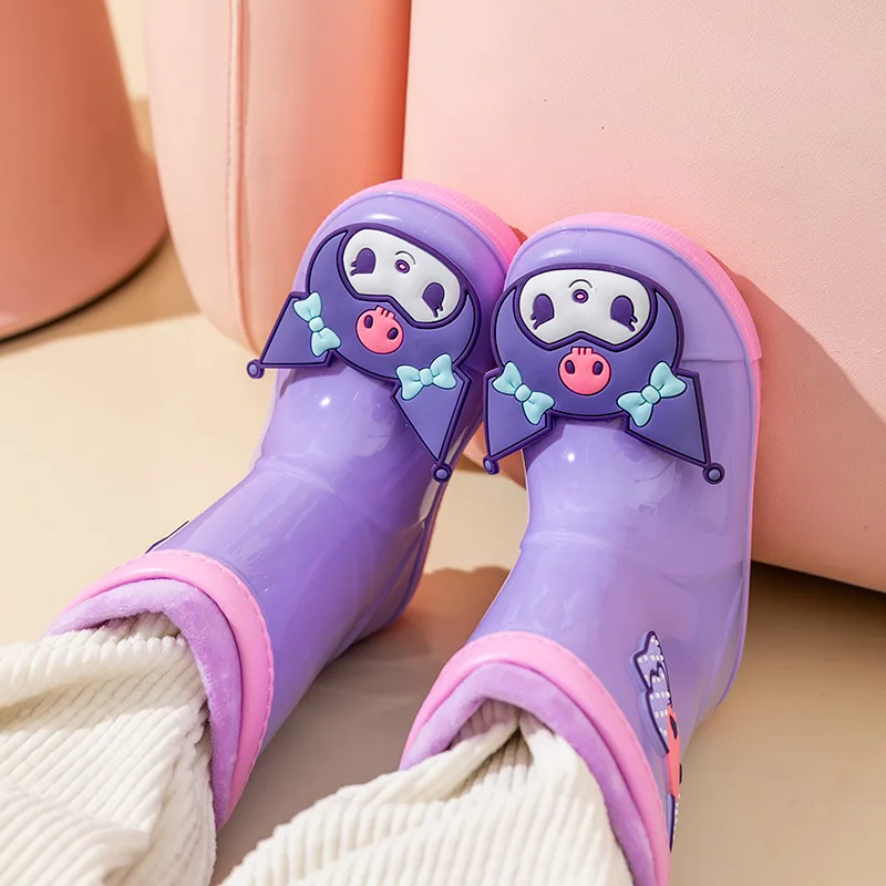 Four Seasons Child Cartoon Rain Boots Sanrios Hello Kittys Boy Girl Rain Boots Anti-Slip Velvet Water Shoes Wear-Resistant