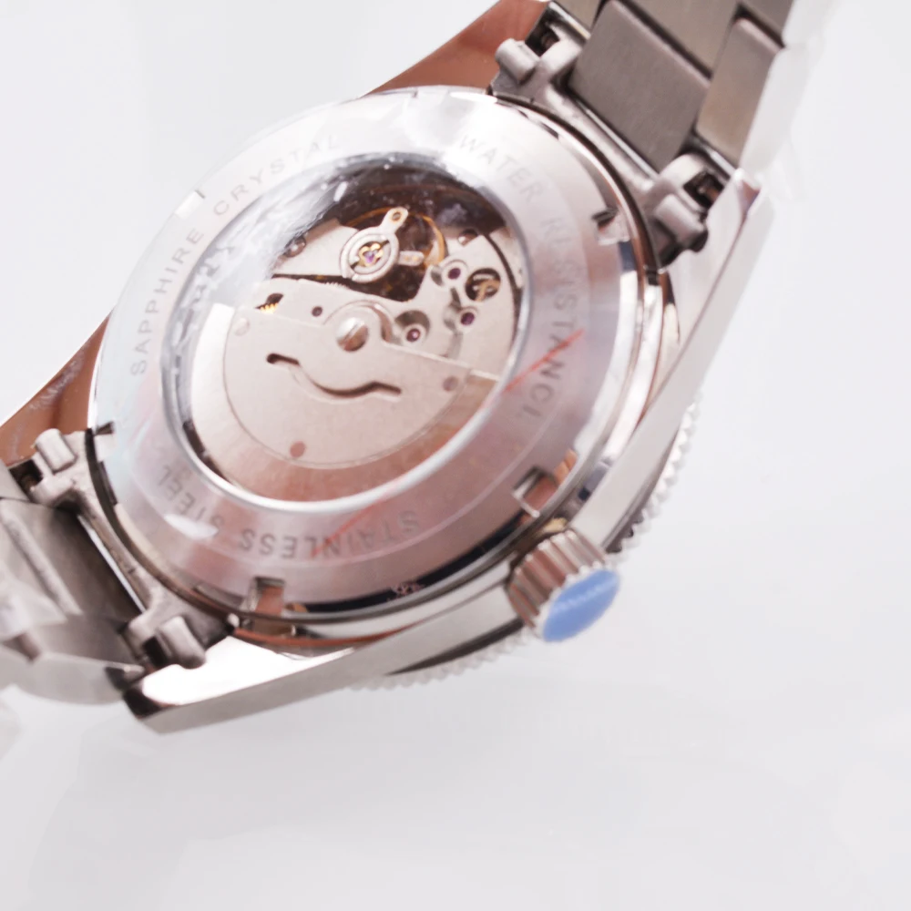 นาฬิกาคริสตัลแซฟไฟร์ 41 มม. NH35 นาฬิกาสปอร์ตกลไกอัตโนมัตินาฬิกาสร้อยข้อมือสแตนเลส