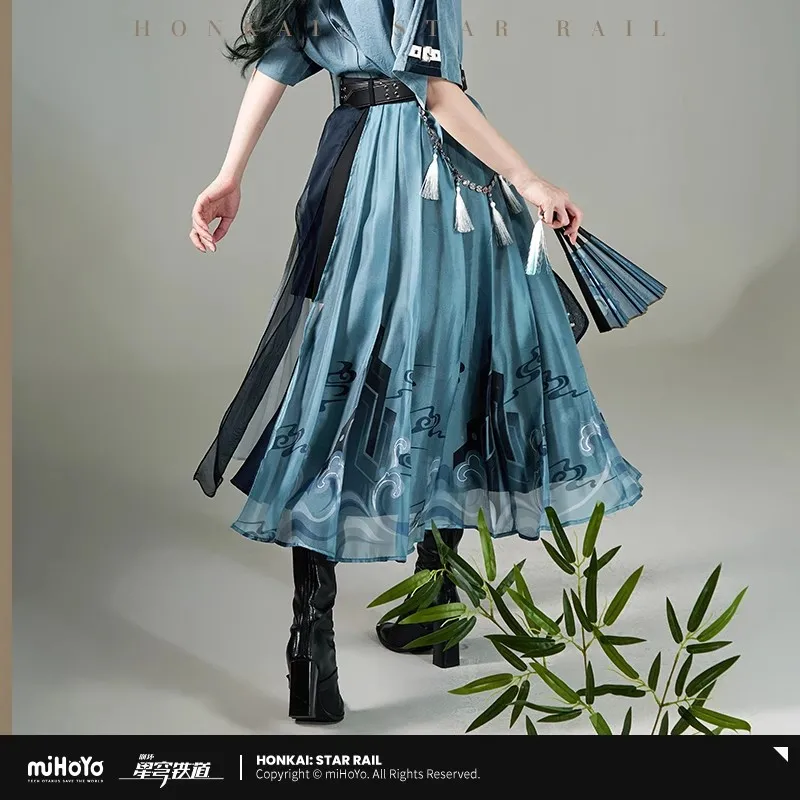 MiHoYo الرسمية لعبة هونكاي: ستار السكك الحديدية Feixiao سلسلة تنورة تنورة مستقيمة الملابس تنورة وسط ذيل حصان تنورة تأثيري هدايا عيد الميلاد