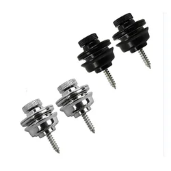 FLEOR 2pcs Electric Bass Guitar Straplocks Flat Head Metal Skidproof Locking Security Strap Locks Buttons Black /Chrome Choose