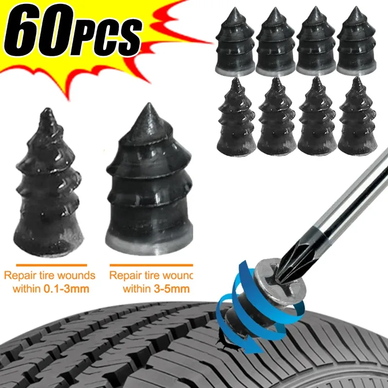 60pcs Self-Sealing Vacuum Tyre Repair Rubber Nails Heavy Duty Quick Fix Tools for Car Truck Motorcycle Scooter Bike