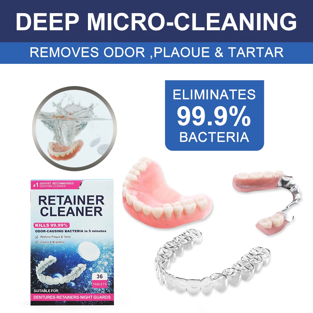 180 Denture Retainer cleaning tablets pcs, eliminates bacteria, bad odors, discoloration, stains, plaque,New Package Orthodontic