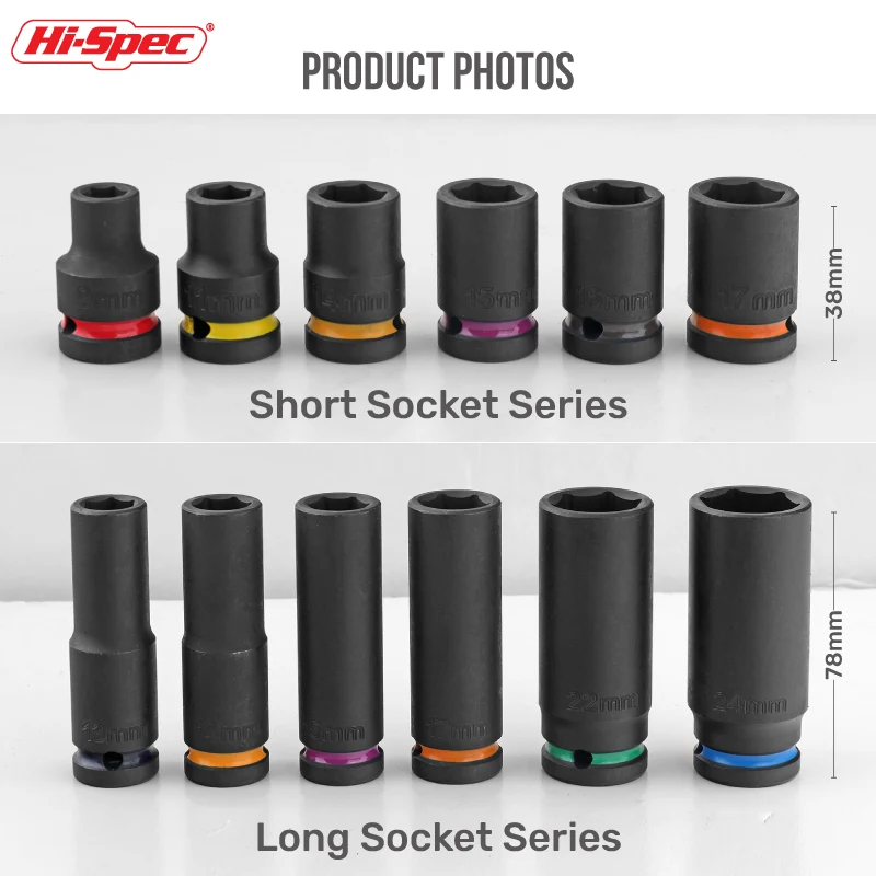 ​ 하이 스펙 1/2인치 임팩트 소켓 세트 (임팩트 렌치용 Cr-V 숏/롱 소켓 세트, 두꺼운 벽면 공구 키트) ​ ​   임팩트 렌치 소켓