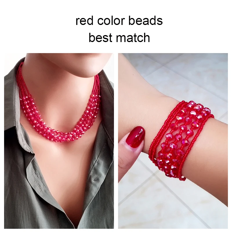 SINLEERY Sexy Red Crystal Beads 5 Layers Chunky Necklaces Hand Chain Women Wedding Party Jewelry XL987