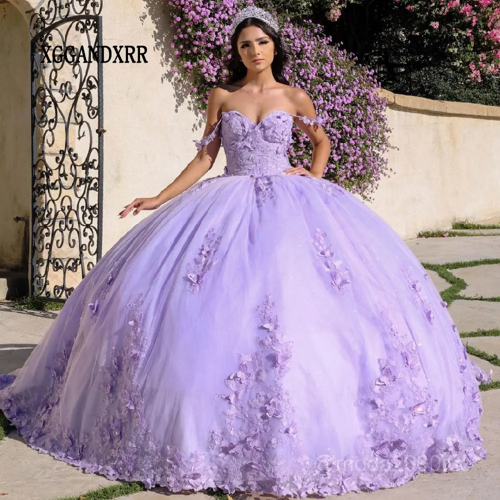 

2024 фиолетовое бальное платье принцессы, платья для Quinceanera, платья 15 лет, кружевное платье с аппликацией для конкурса, милое платье для девочек на день рождения, женское платье