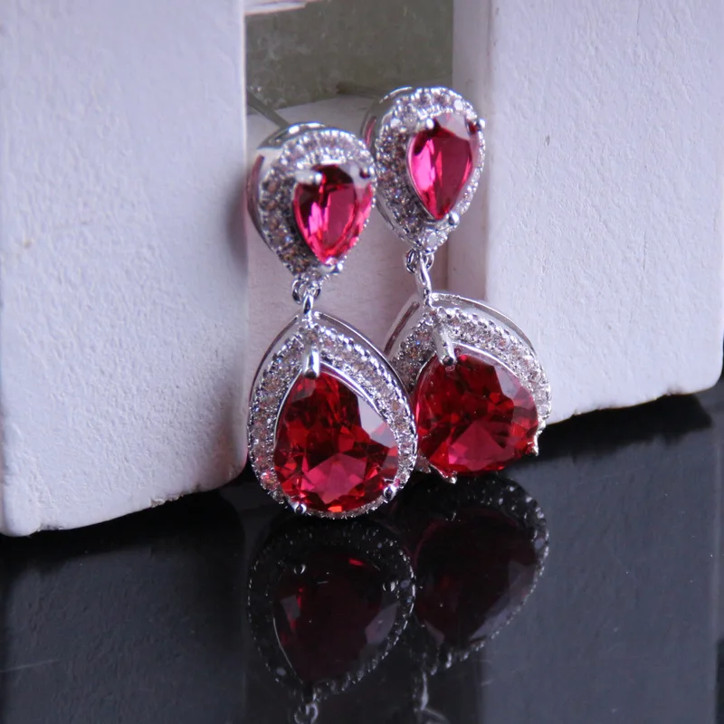 

Buyee 925 Sterling Silver Female Big Earring Purple Red & White Crystal Earring for Women Luxury Wedding Fine Jewelry Earring