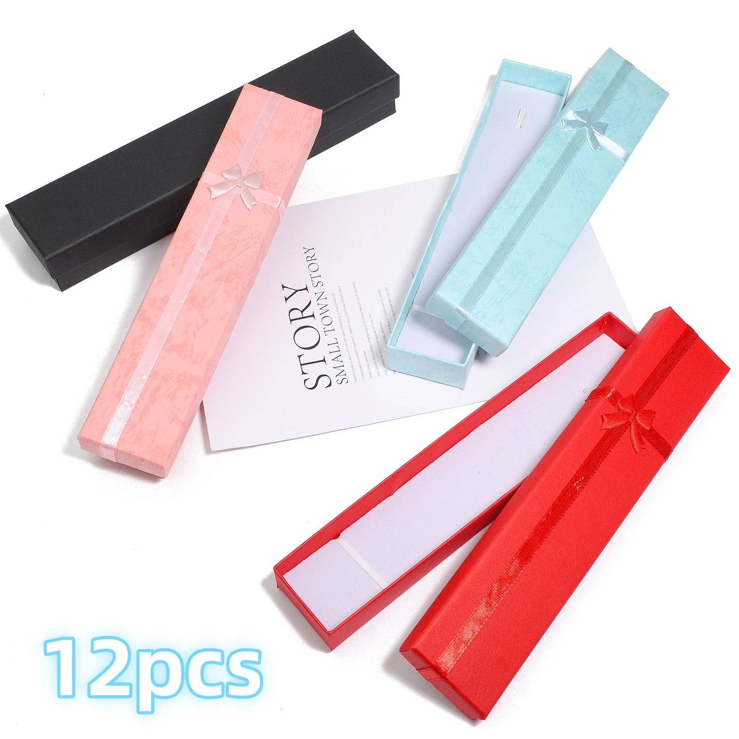 12pcs 21x4x2cm Jewelry Set Gift Box Ring Necklace Bracelet Earring Long Rectangle Packaging Boxes With Sponge Inside Wholesale
