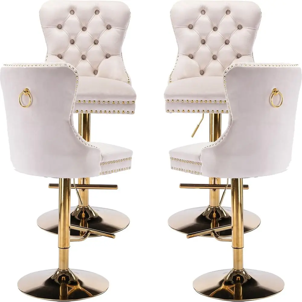 

Set of 4 Beige Velvet Swivel Bar Stools with Upholstered Back, Adjustable for Counter Height, Suitable for Home Bars and Kitchen