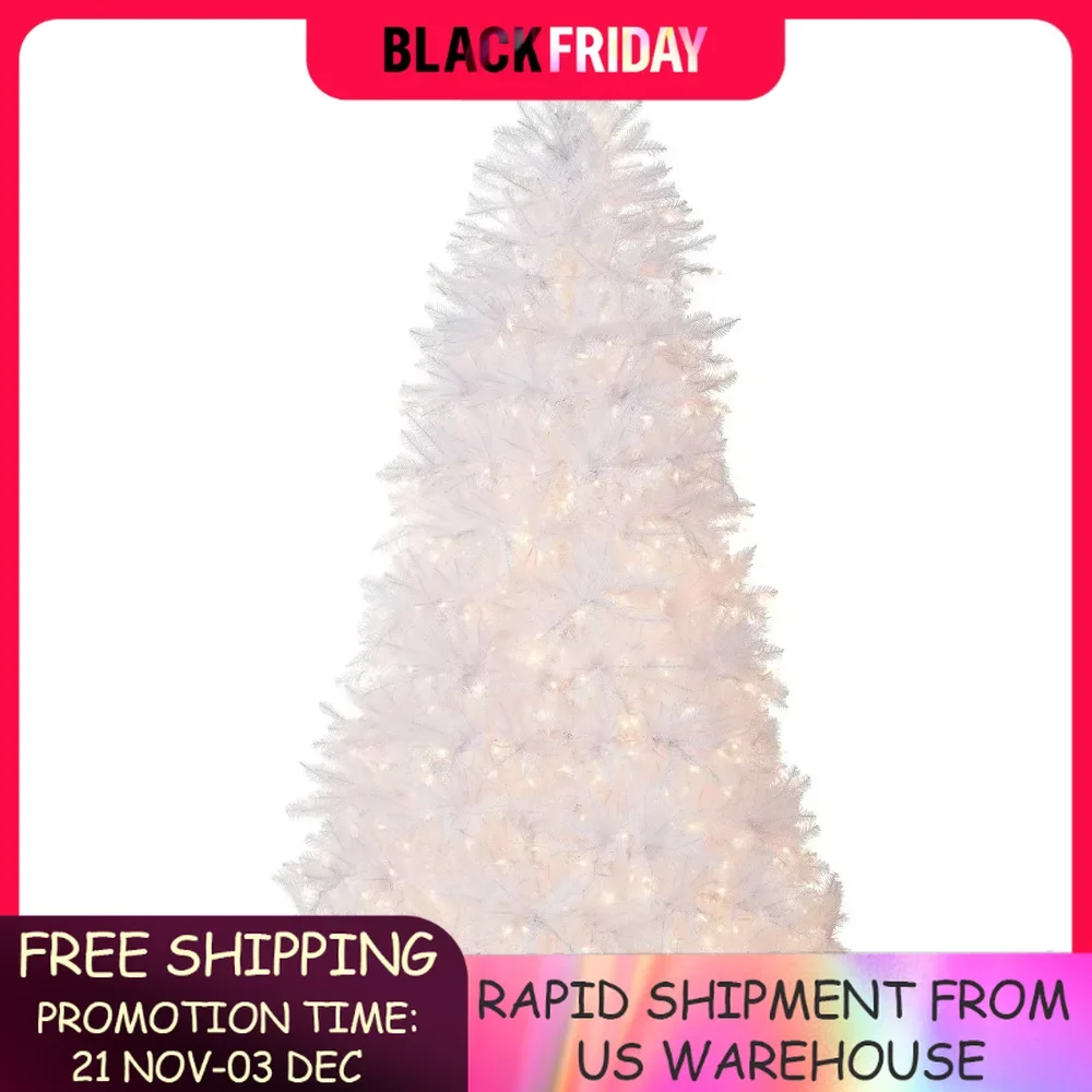 

Pre-Lit Artificial Full Christmas Tree, White, Dunhill Fir, White Lights, Includes Stand, 7.5 Feet Christmas Tree