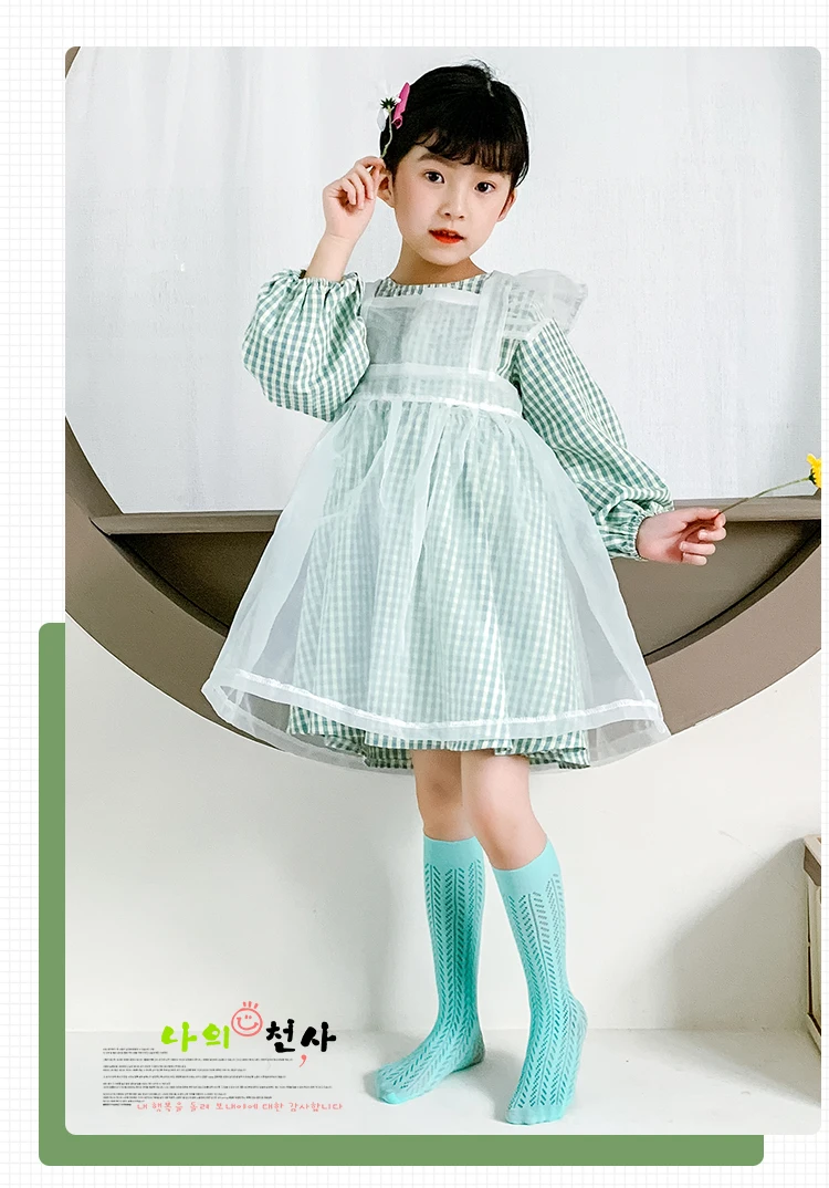 Mehrfarbige Geometrische Belüftete Baby- und Kinderstrümpfe, Lange Anti-Pilling Modische Strümpfe, Dünne Ausgehöhlte Overknee-Socken für Mädchen – Detail 7