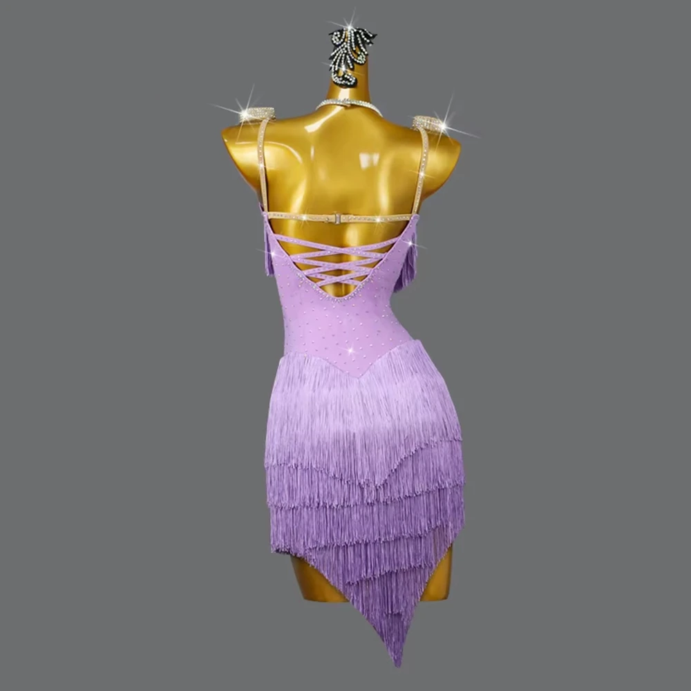 2025 New Latin Dance Fringed Dress Women Midi Competition Costume Sexy Girls Party Skirt Clothes Wear Cha-Cha Evening Stage suit