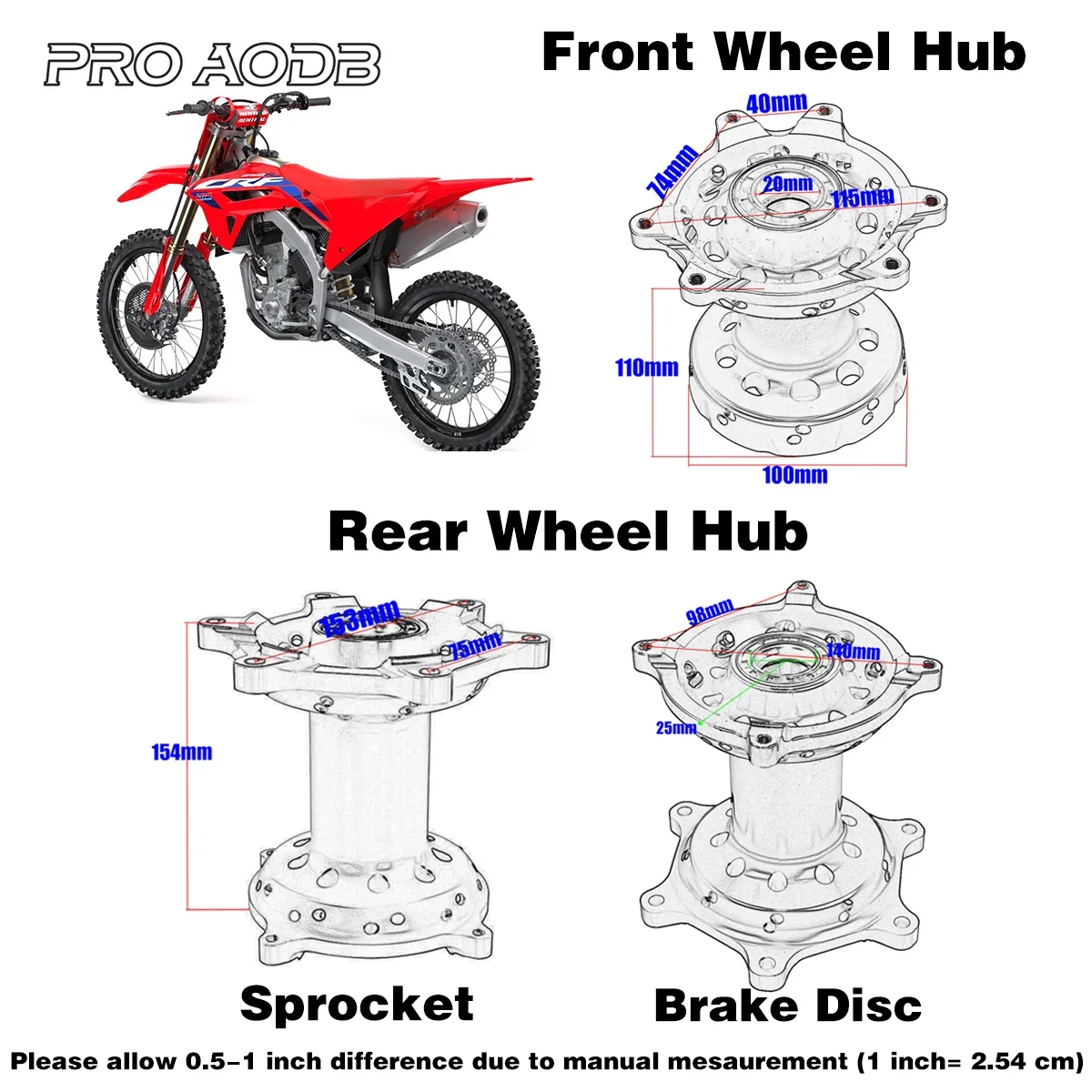 Motorcycle CNC Full Set Front And Rear Wheel Hub 36 Holes For HONDA CRF250X CRF450X CR125 CRF250R CRF450R CR250 2002-2007