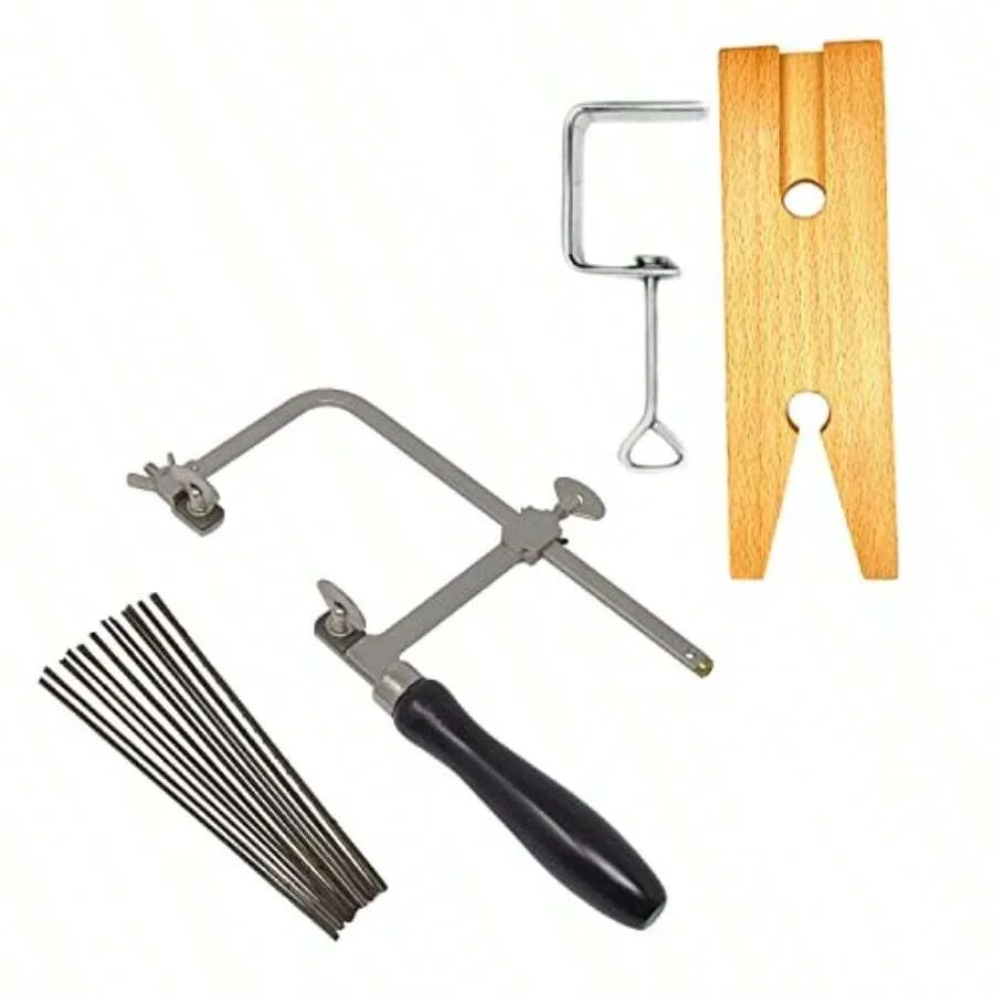 

Professional Jewelry Cutting Kit With 144 Blades Wooden Pin Clamp And Saw Frame For Wood And Metal
