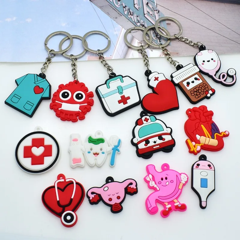 Colorful PVC Soft Rubber Metal Keychain Pendant Medical Themed Simulation Organ Tool Graduation Gift for Medical Students