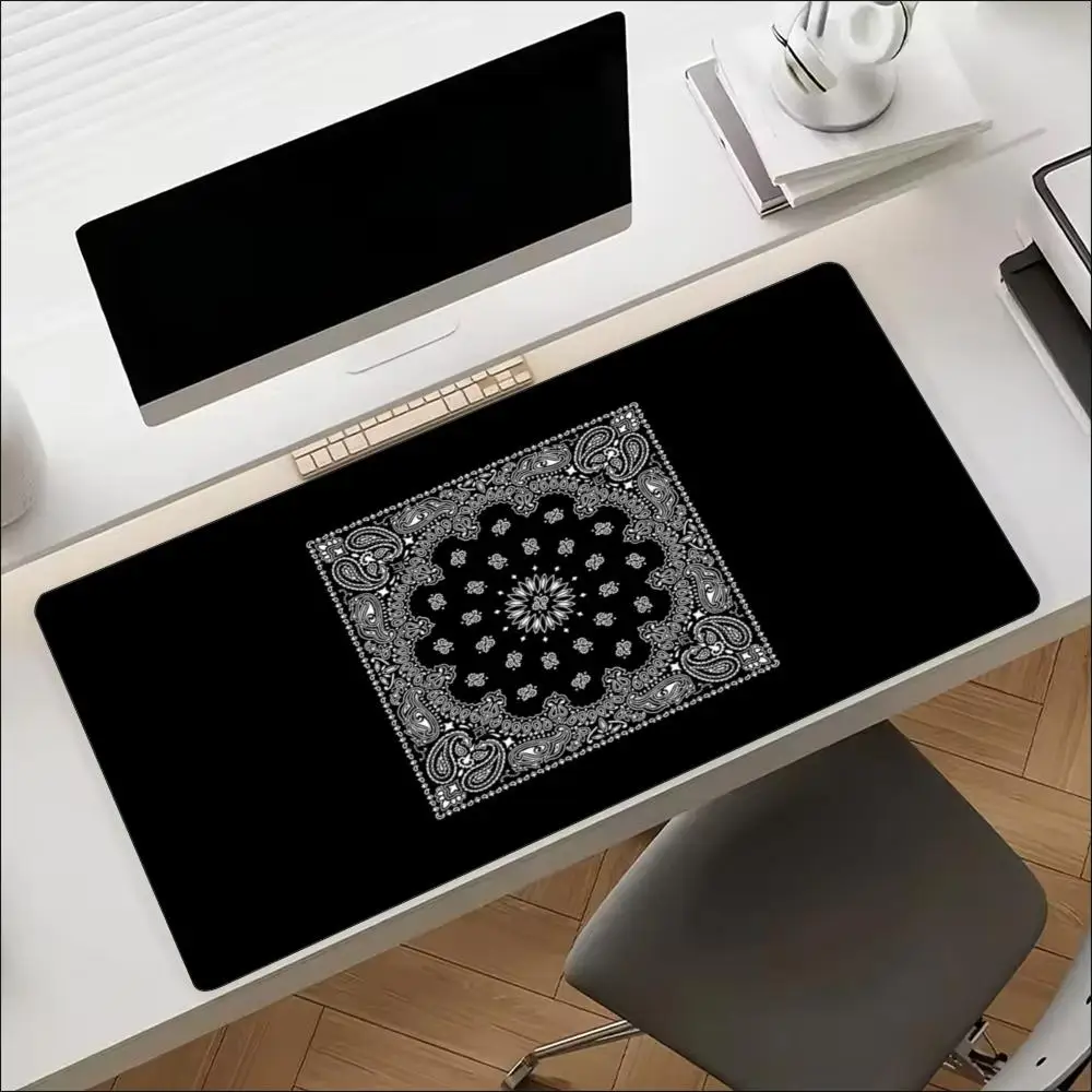 Black Paisley Bandana Kerchief Pattern Classic Extra Large Mousepad Extended Gaming Desk Mat Big Keyboard Soft Workstation