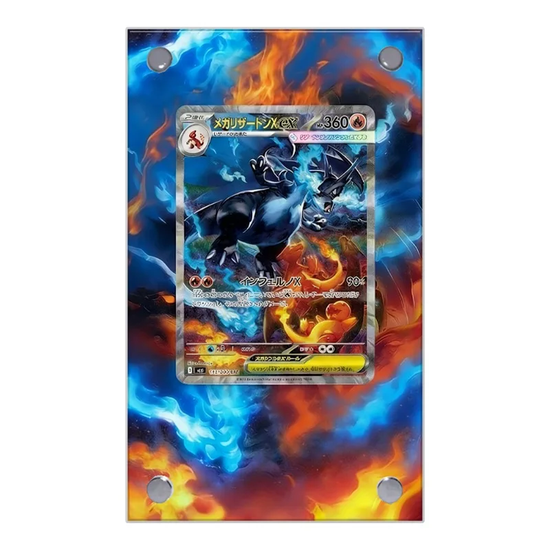 Exibição de arte para cartões pokemon mega charizard x anime jogo coleção expandir presentes de arte chaveiro auto feito caso protetor acrílico