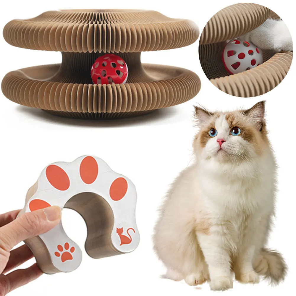 Magisches Organ-Katzen-Kratzboard, Faltbares Interaktives Katzenspielzeug, Rundes Wellpappe-Kratzbrett, Haustierzubehör
