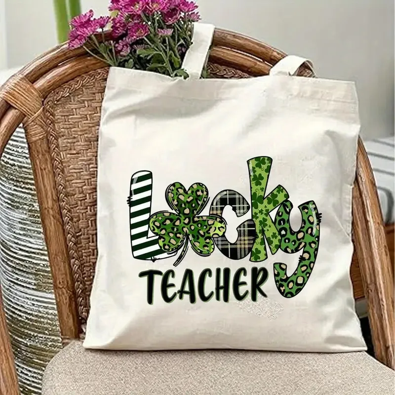 

Холщовая сумка Green Clover Lucky Женская сумка Большая вместительная сумка для покупок Короткосрочная дорожная сумка-тоут Складная сумка, простая в хранении