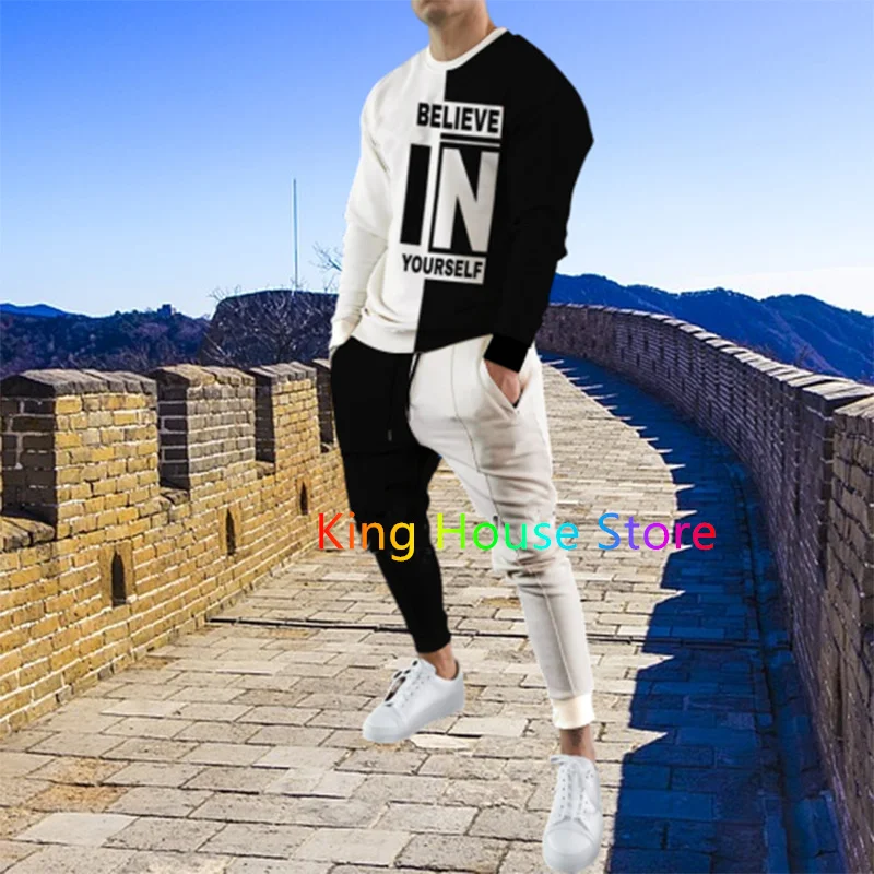 Men's 2 Piece Set Tracksuits Believe In Yourself Long Sleeve Trouser Sportwear Casual Outfit Streetwear Male Oversized Clothing