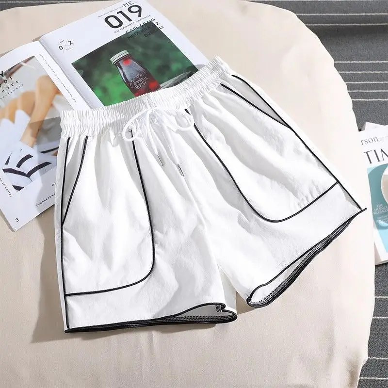Contrast Patchwork Elastic Waist Lacing Casual Sports Shorts Summer New Loose Youth Fashion Hot Pants Trend Korean Women Clothes