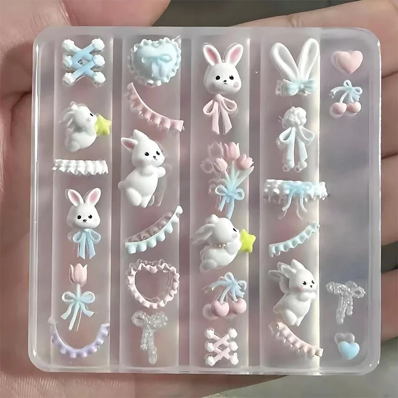 Lace Bowknot Bunny 3D Silicone Mold Nail Art Decoration Nails DIY Design Silicone Nail Template Nail Mold