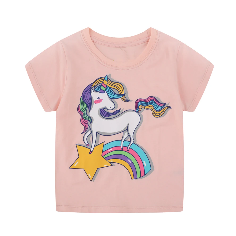 Little maven 2024 Baby Girls New Fashion Tops Children Lovely Unicorn T-shirt Cotton Soft and Comfort for Kids 2-7 year