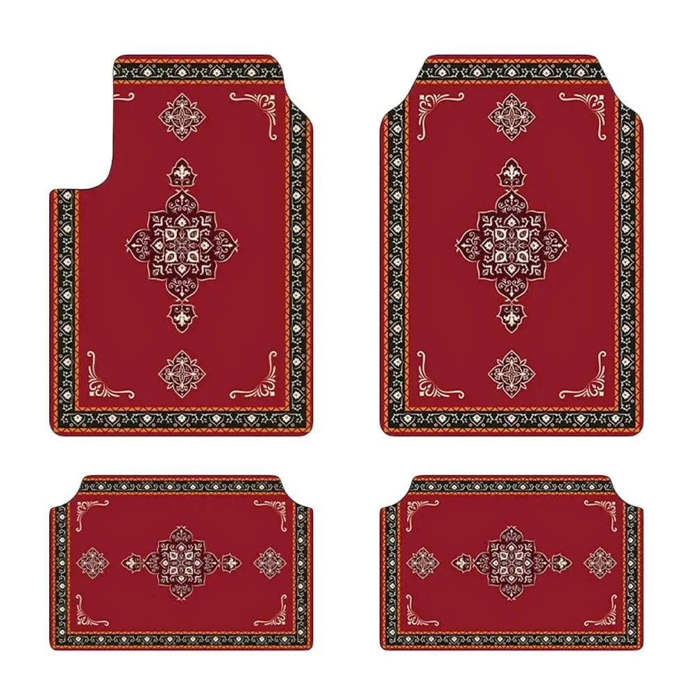 4Pcs/Set Retro Bohemian Car Floor Mats Heavy Duty Car Decoration Car Carpet Rubber Back Car Accessories for Front Rear Seats
