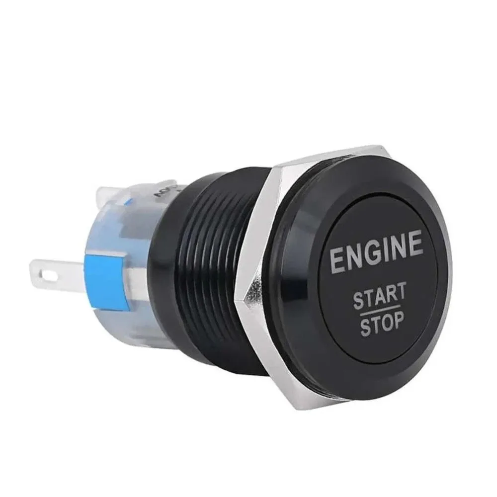 12V Waterproof Engine Start Button Stainless Steel Zinc-Aluminium Alloy Push Button Switch Black/Silver 19MM Size