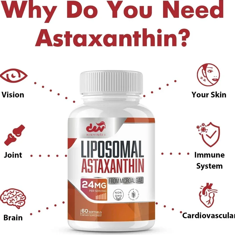 

Liposomal astaxanthin supplement, maximum absorption rate,stronger antioxidant than vitamin C, non GMO, gluten free -60 capsules