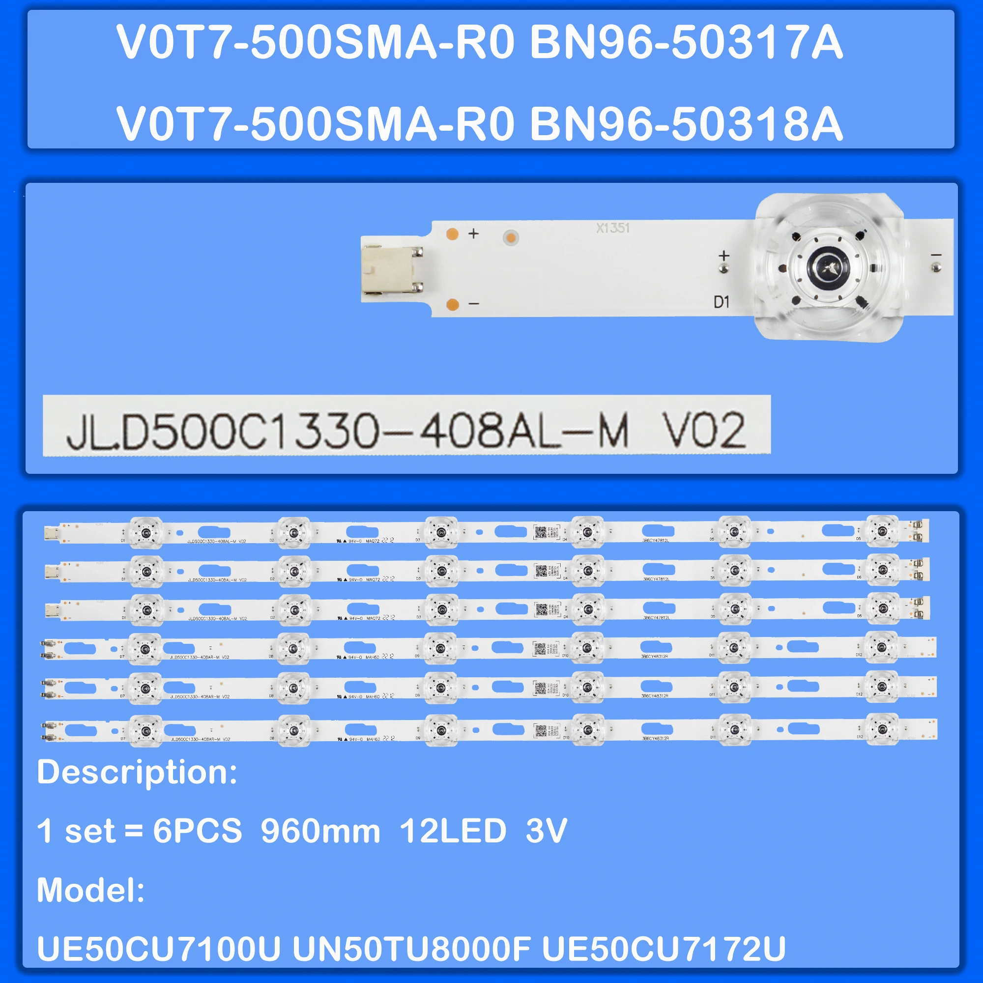 شرائط الإضاءة الخلفية LED لـ HG50NT670UF HG50NT678U HG50NT678UF HG50NT690UF LH50BETHLGF LH50QETELGC UE50TU7070U UE50TU7072U