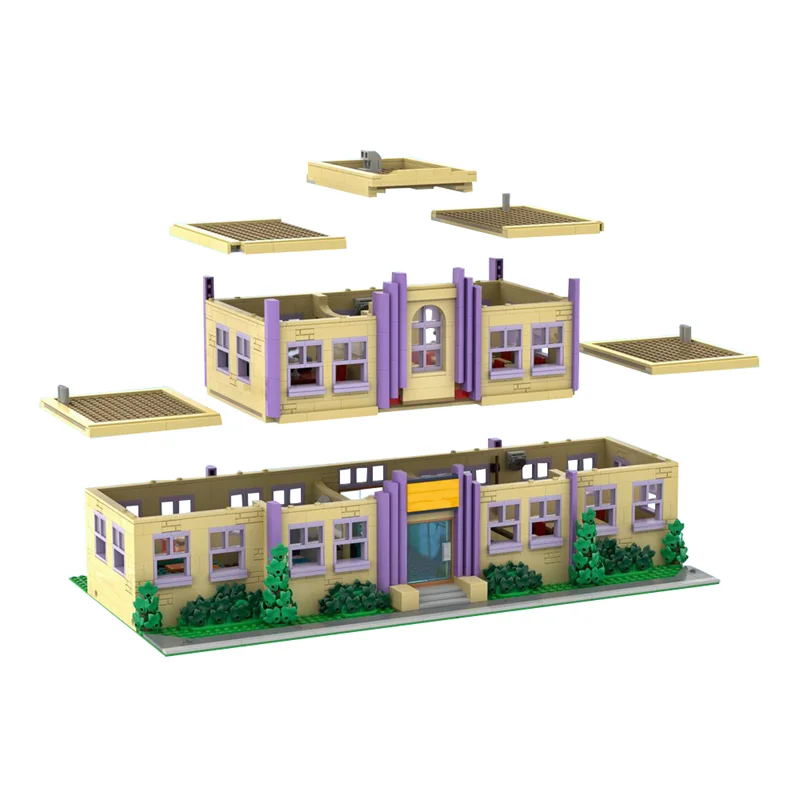 MOC Springfield Elementary School Model Building Blocks Anime House Constructor Assembled Brick Toy Gift Simpsonsed Town City