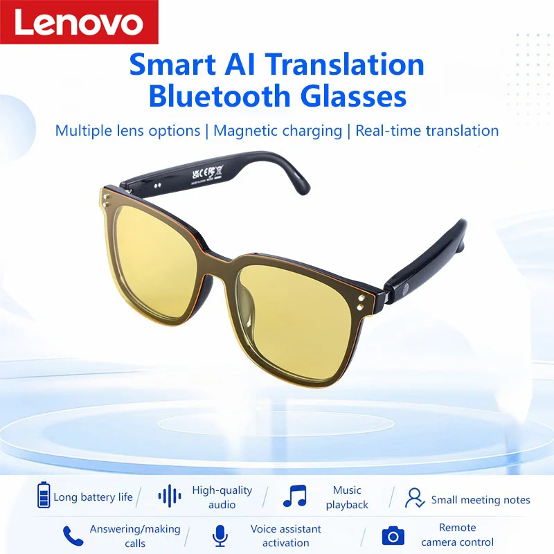 Lenovo Smart AI Translation Bluetooth Glasses Touch Control Handsfree Call Support Myopia Lenses Dual Battery Model Sunglasses