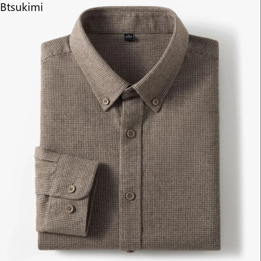 Men's Light Business 100% Pure Cotton Brushed Long Sleeved Shirt Autumn and Winter Daily Casual Solid Color Simple Shirt for Men